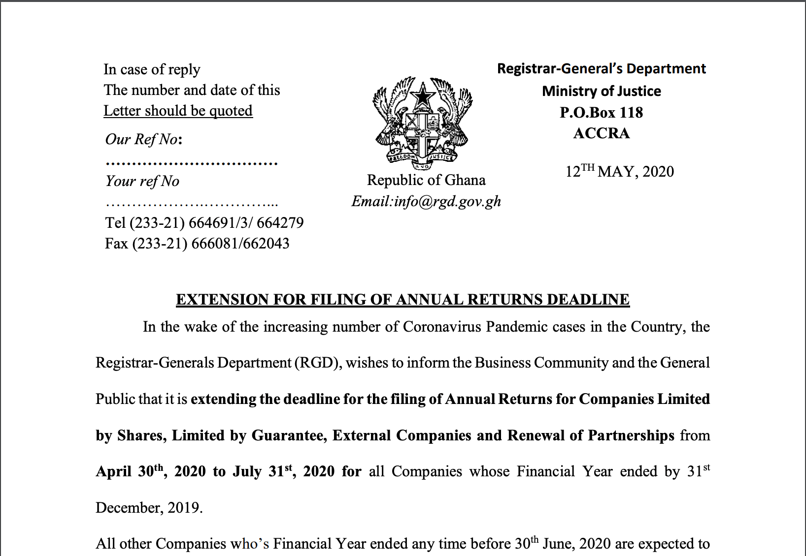 You are currently viewing RGD Extends Filing of Annual Returns Deadline